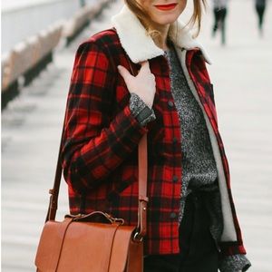 Sezane Sherpa-lined Plaid Shirt Jacket